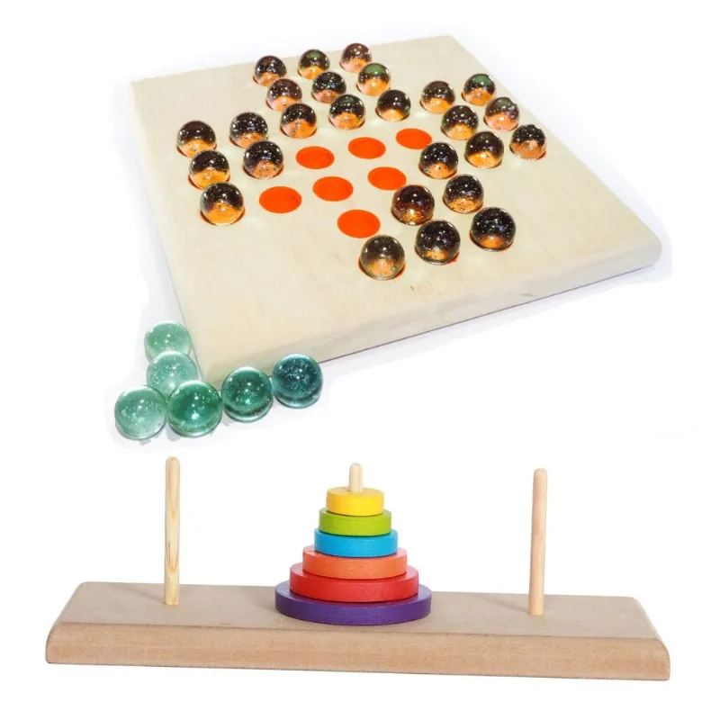 Kit Jogo Resta Um e Torre de Hanói Educativo Brinquedo Kids