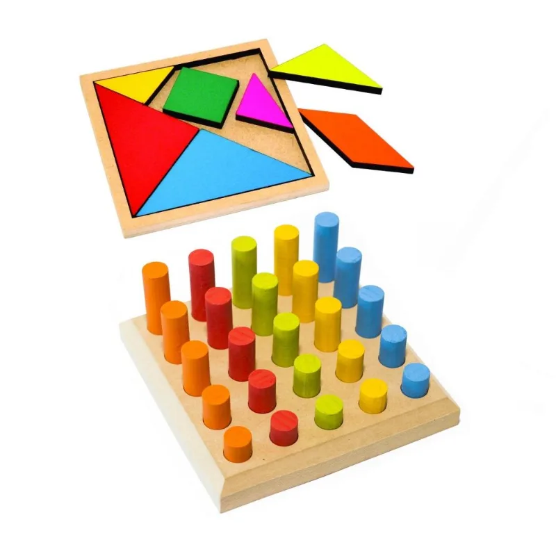 Kit Tangram + Pinos de Encaixe Monte Brinquedo Educativo