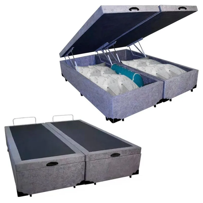 Cama Box Baú Queen Bipartido Suede Mega Cama Cinza 158x198x45cm - OUTRAS - Colchões