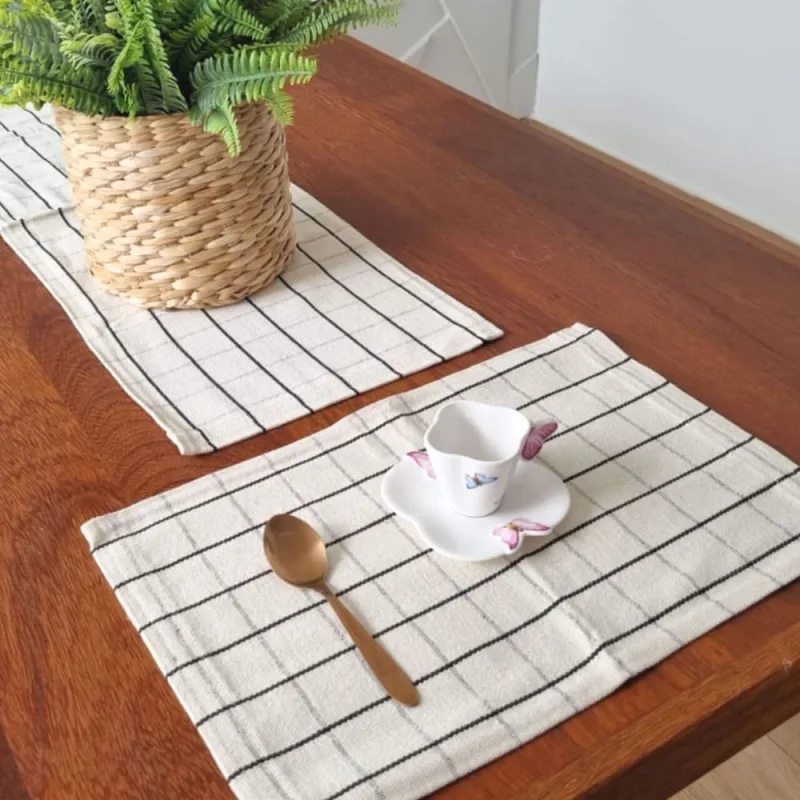 Jogo Americano Para 06 Lugares + Caminho De Mesa Grid Decor - Não Disponível - Cama, Mesa E Banho