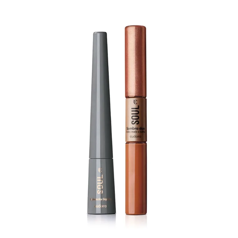 Kit Soul Delineador Líquido Preto Essencial + Sombra Para Os Olhos Soul Duo Terracota