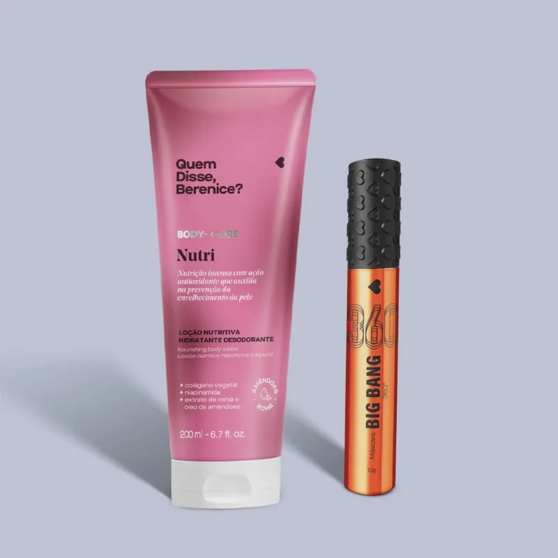 Combo Make para Olhos e Cuidados: Máscara de Cílios Big Bang 360 + Loção Corporal Nutri 200ml