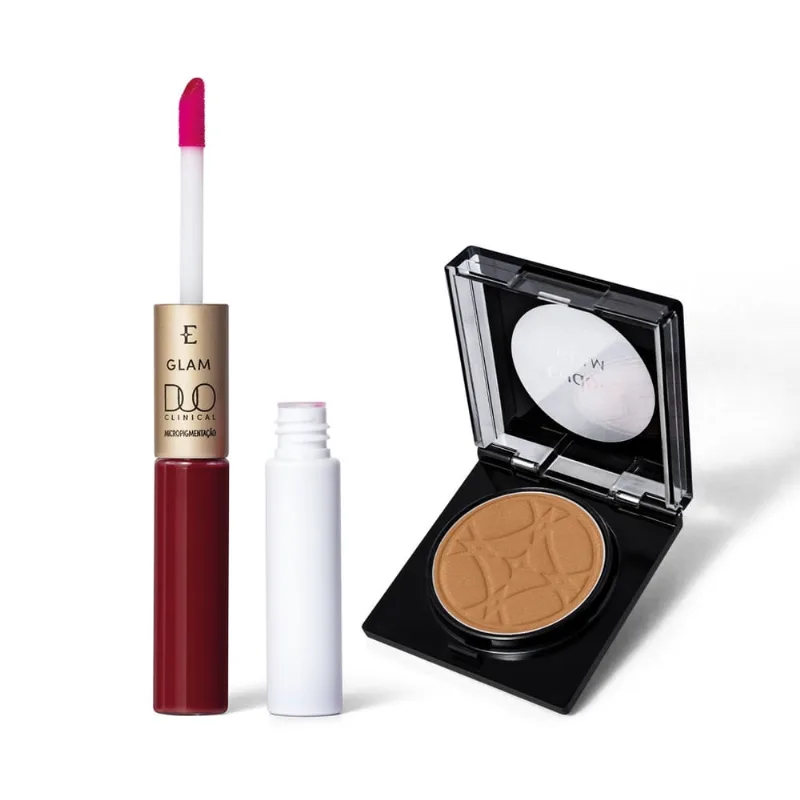 Combo Eudora Glam: Batom Líquido Vermelho Imprescindível Duo Clinical Micropigmentação 3,5g + Blush em Pó Brown Fashioned 5g