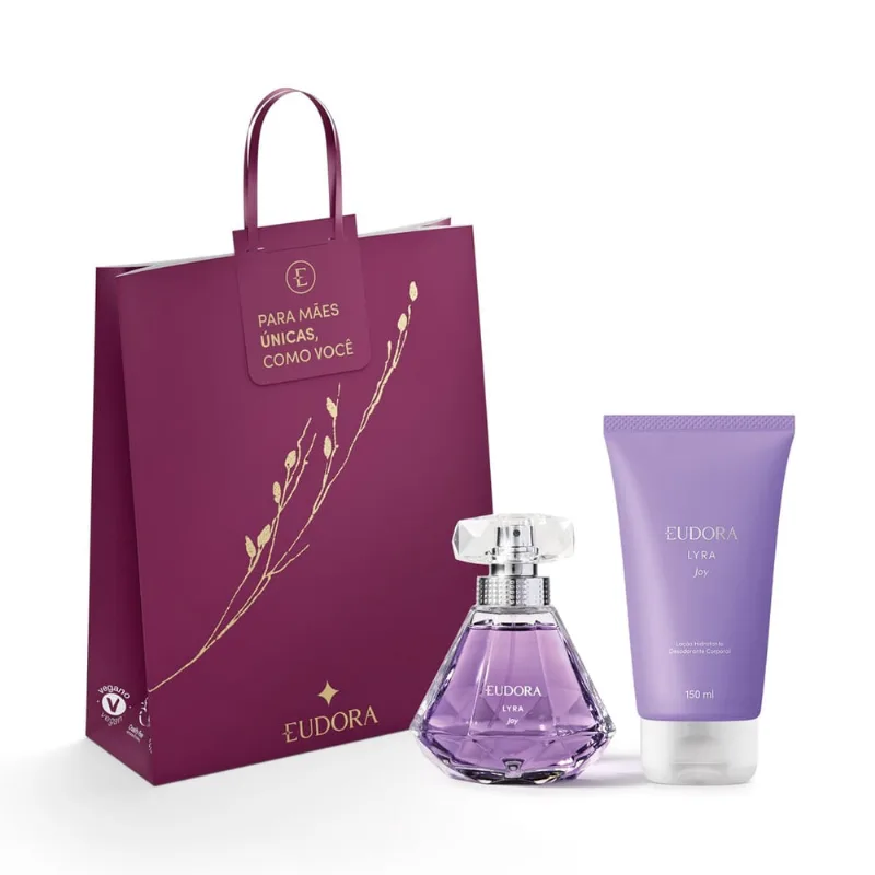 Combo Presente Dia das Mães Lyra Joy: Desodorante Colônia 75ml + Loção Corporal 150ml + Sacola Eudora M