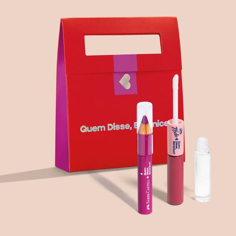 Kit Presente Rosa: Lápis Jumbo Faber-Castell 1,2g + Batom Duo Gloss 7Belo 8ml + Sacola