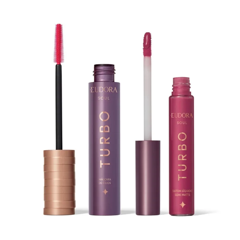 Combo soul Turbo: Máscara Cílios Turbo 10g + Batom Líquido Rosa Pink Turbinado Semi Mate 5ml