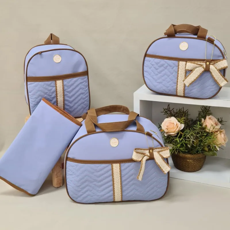 Kit Bolsa Maternidade Azul Bebê - Grande + Mochila, Trocador