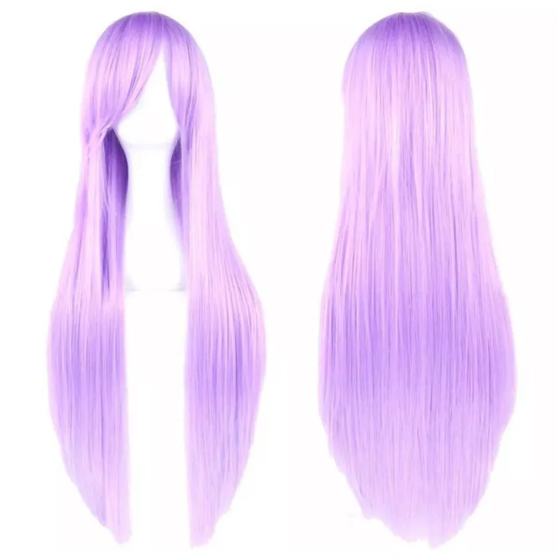 Peruca Feminina Cabelo Longo Liso 80Cm Fibra Lilás Cosplay