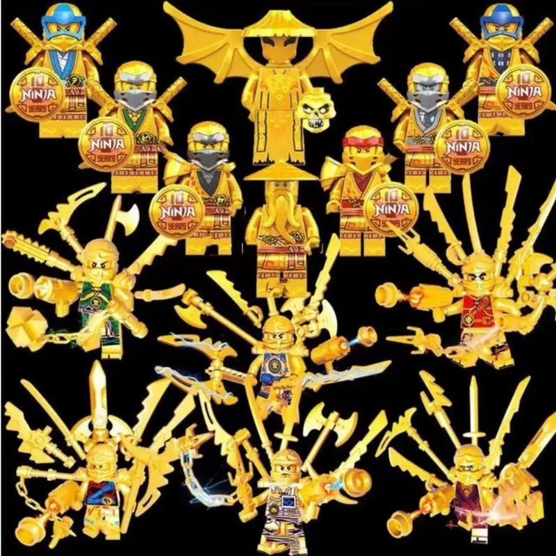 Kit 14 Bonecos Blocos Dourados Ninjago Vangelis