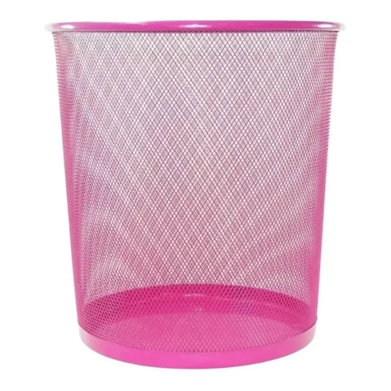 Lixeira Metal Aramado Cesto Lixo Escritório 10 Litros Rosa