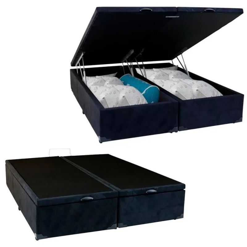 Cama Box Baú Queen Bipartido Suede Mega Cama Preto 158x198x45cm - OUTRAS - Colchões