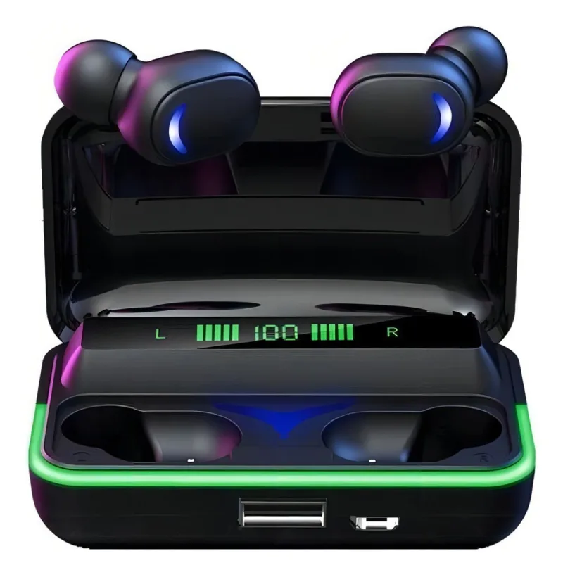 Fone de Ouvido Preto TWS Uso Confortável com Case Carregador Power Bank - MDM - Celular E Smartphone
