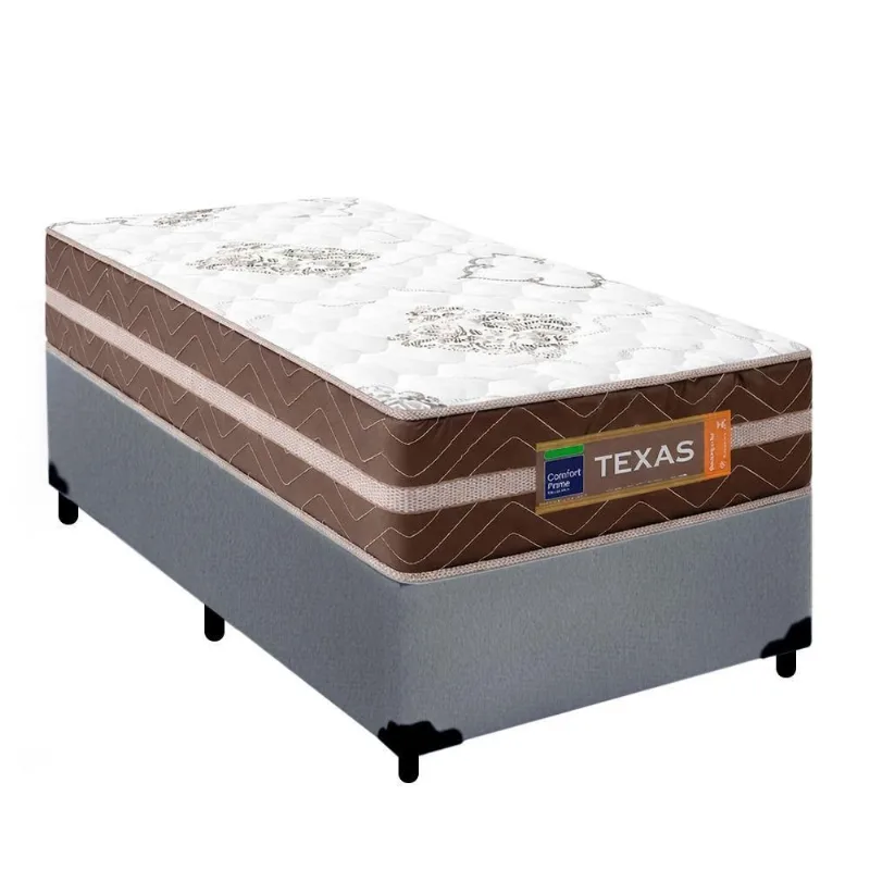 Cama Box Solteiro Suede + Colchão Molas Ensacadas Texas Prime Colchões 88x188x64cm Cinza