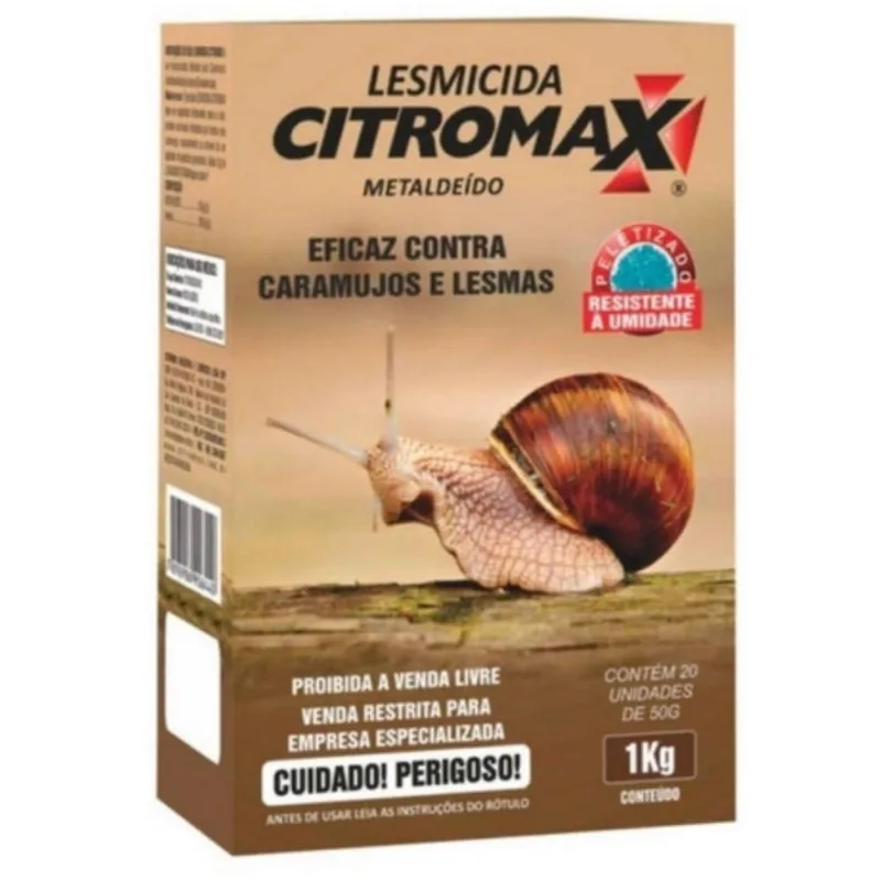 Caixa com 16 Unidades de 1kg Lesmicida Citromax Eficaz Contra Caramujos e Lesmas