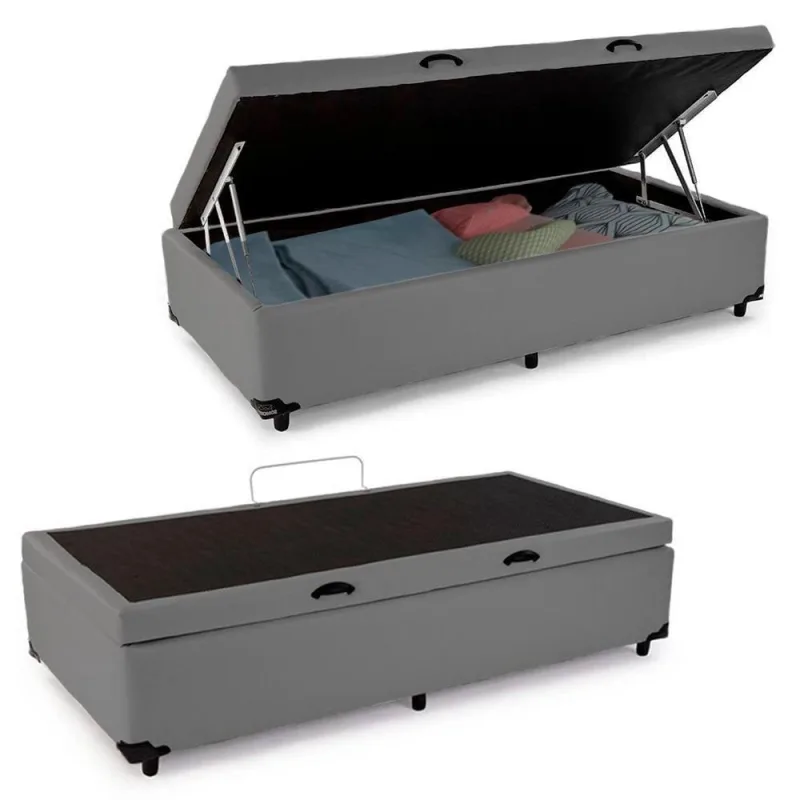 Cama Box Baú Solteiro Sintético Mega Cama Cinza 88x188x45cm - OUTRAS - Colchões
