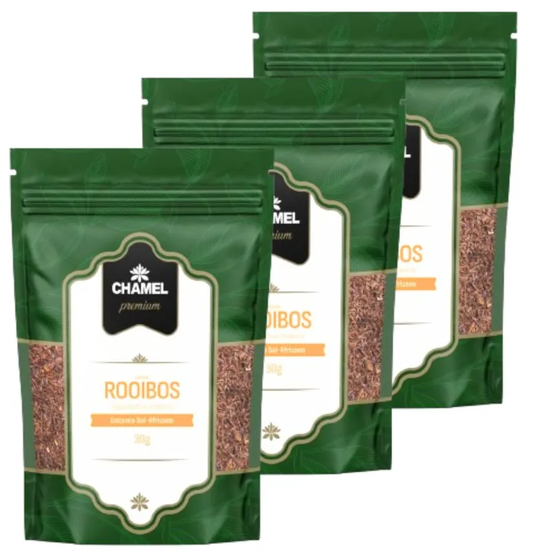 Chá de Rooibos (Aspalathus linearis) Encanto Sul-Africano 3 Pacotes c/ 30g  Chamel Premium - Chamel - Suplementos Alimentares