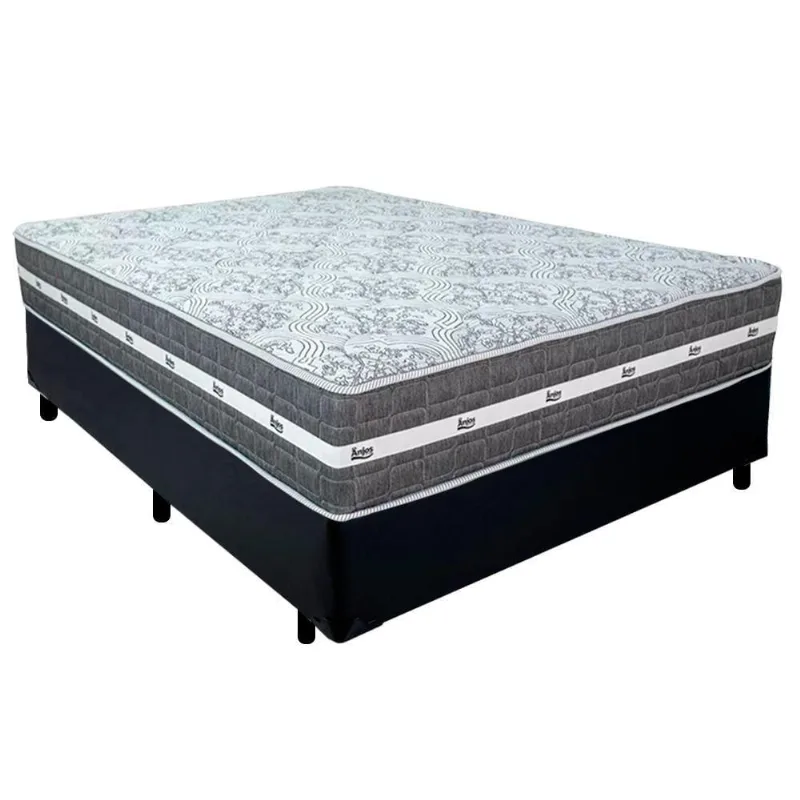 Cama Box Casal Sintético + Colchão Black Graphite Molas Ensacadas 138x188x64cm Preto