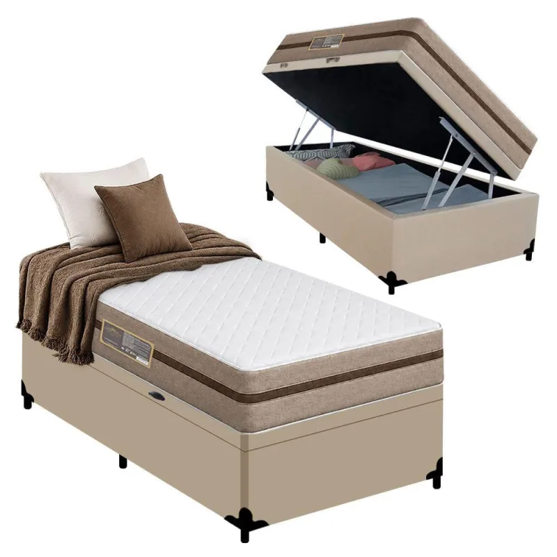 Cama Box com Baú Solteiro Bioclassic Molas Ensacadas Tecido Branco Royal Sleep 88CM - OUTRAS MARCAS - Colchões