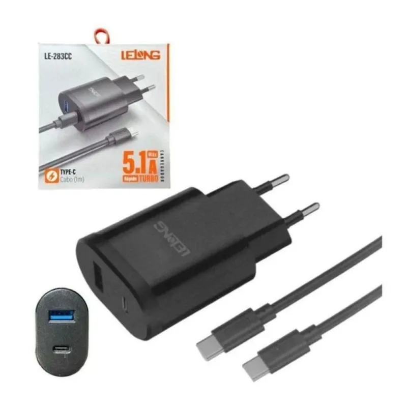 Carregador de Celular MDM Compatível com Tipo C e Tipo a Preto - MDM - Celular E Smartphone