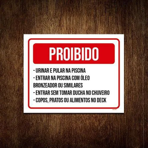 Placa Poribido Urinar Pular Piscina Óleo Bronzeador 27X35 - Não Disponível - Agro, Indústria E Comércio