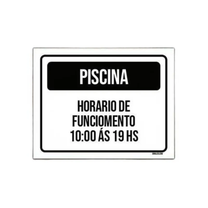 Kit 10 Placa Preta Piscina Horario Funcionamento 10 Às 19