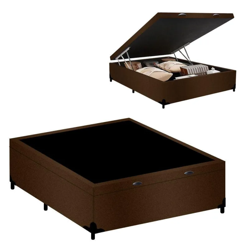 Cama Box com Baú Casal Belluno Abertura Pneumática Suede Marrom - OUTRAS MARCAS - Colchões