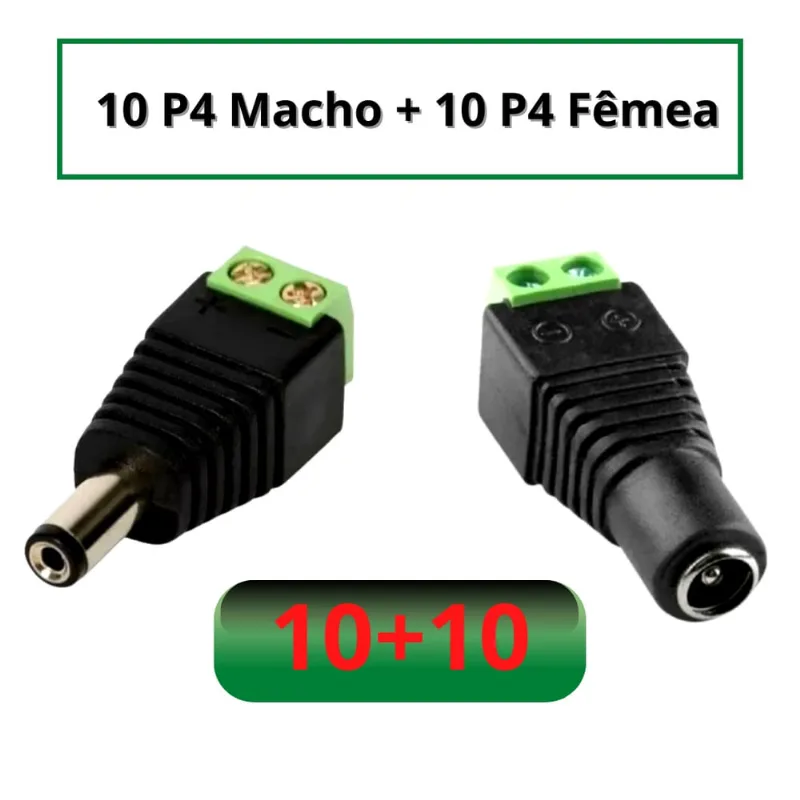 Kit P4 Conectores Macho 10 e Femea 10 com Borne Total 20U