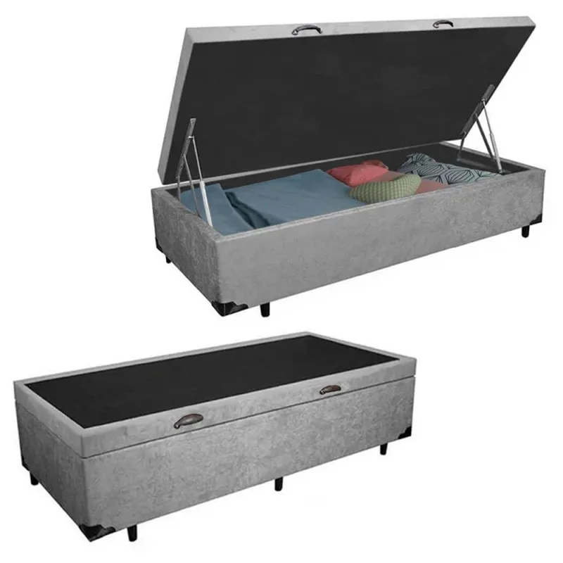 Cama Box Baú Solteiro Suede Cama Cinza 88x188x45cm - OUTRAS - Colchões