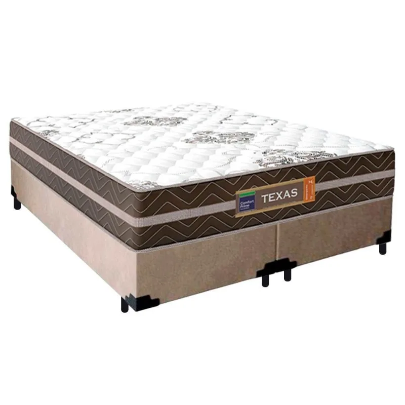 Cama Box Casal Bipartido Suede + Colchão Molas Ensacadas Texas Colchões 138cm - Suporta Até 120kg Por Pessoa