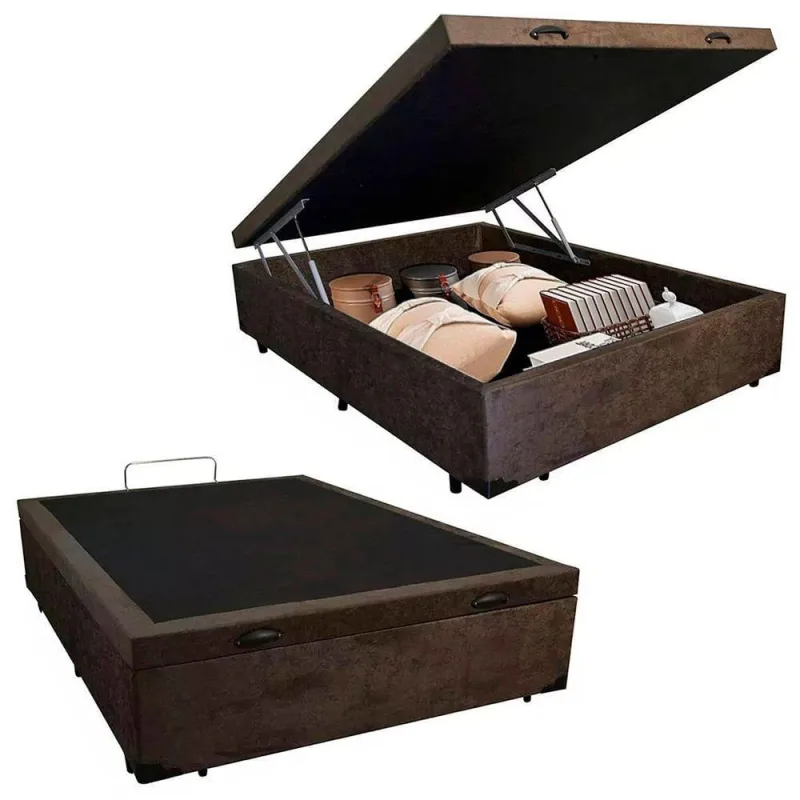 Cama Box Baú Casal Suede Mega Cama 138x188x45 Marrom - OUTRAS - Colchões