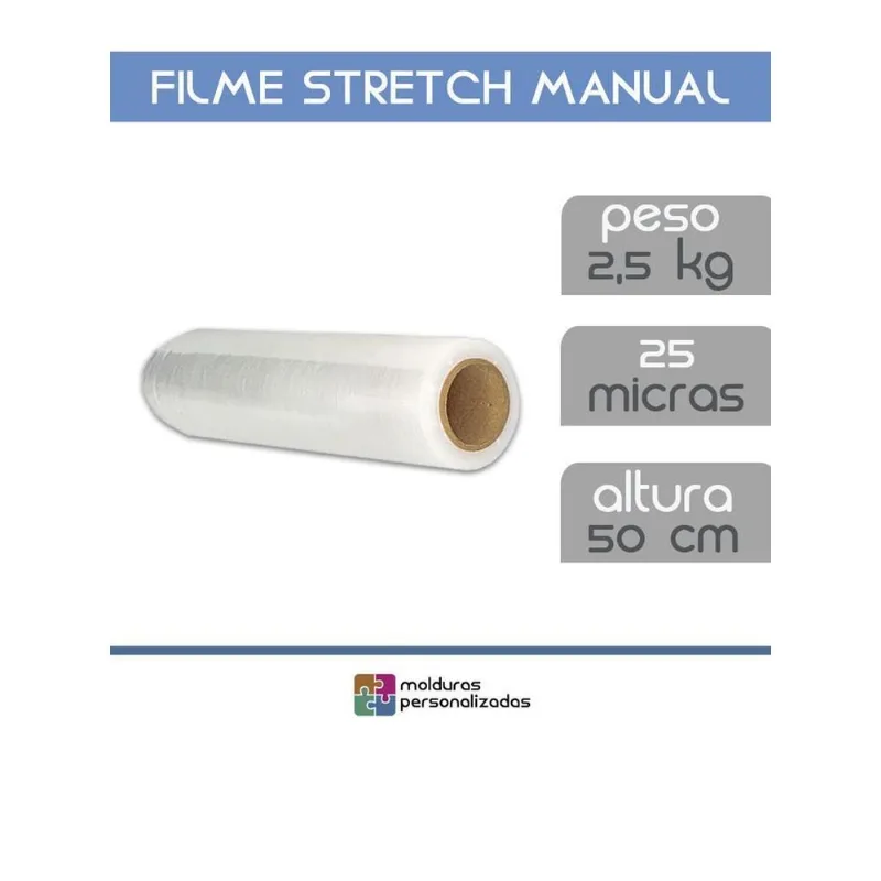 Bobina Filme Stretch Manual 500 Mm X 25 Micras Com 2,5 Kilos
