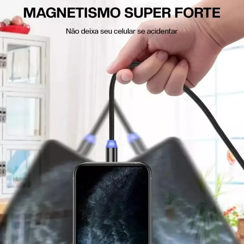Carregador Magnético Rotativo 360° Ios Type-c Micro Usb E Fonte