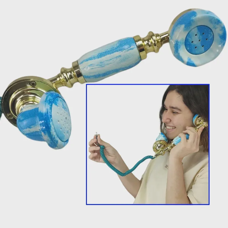 Gancho Monofone Telefone Fixo Linha Estilo Retro Azul Decoraçao Recepçao Sala Restaurante Hotel Pousada Casa