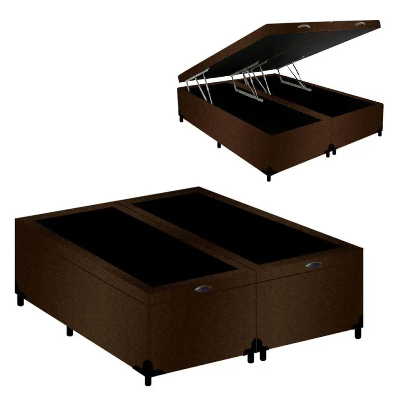 Cama Box com Baú Queen Belluno Bipartido Baú Pneumático Suede Marrom Bella Cama - OUTRAS - Colchões