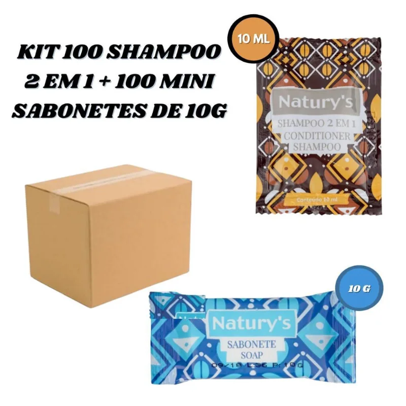 Kit 100 Sabonete 10G + 100 Shampoo 2X1 Motel Hotel Spa Doação