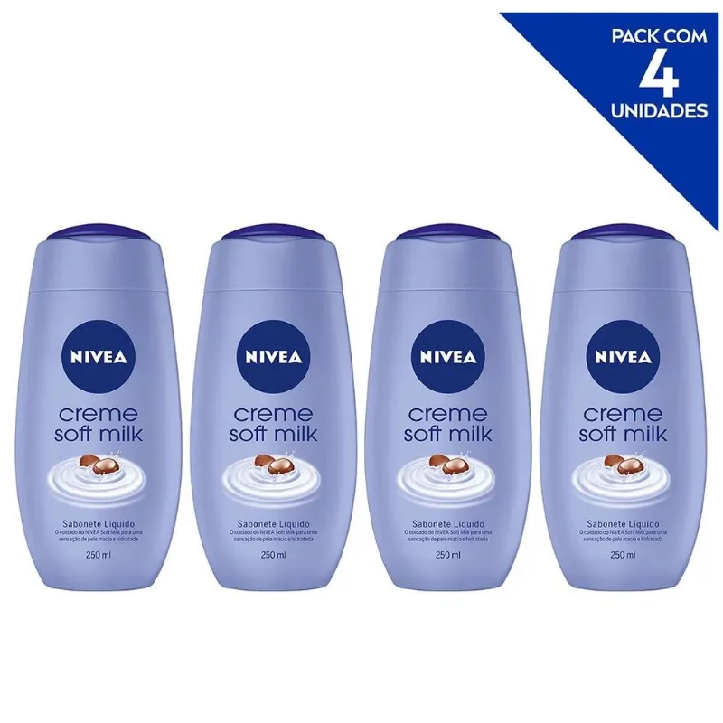 KIT 4 UNIDADES DE SABONETE LIQUIDO SOFT MILK 250ML NIVEA