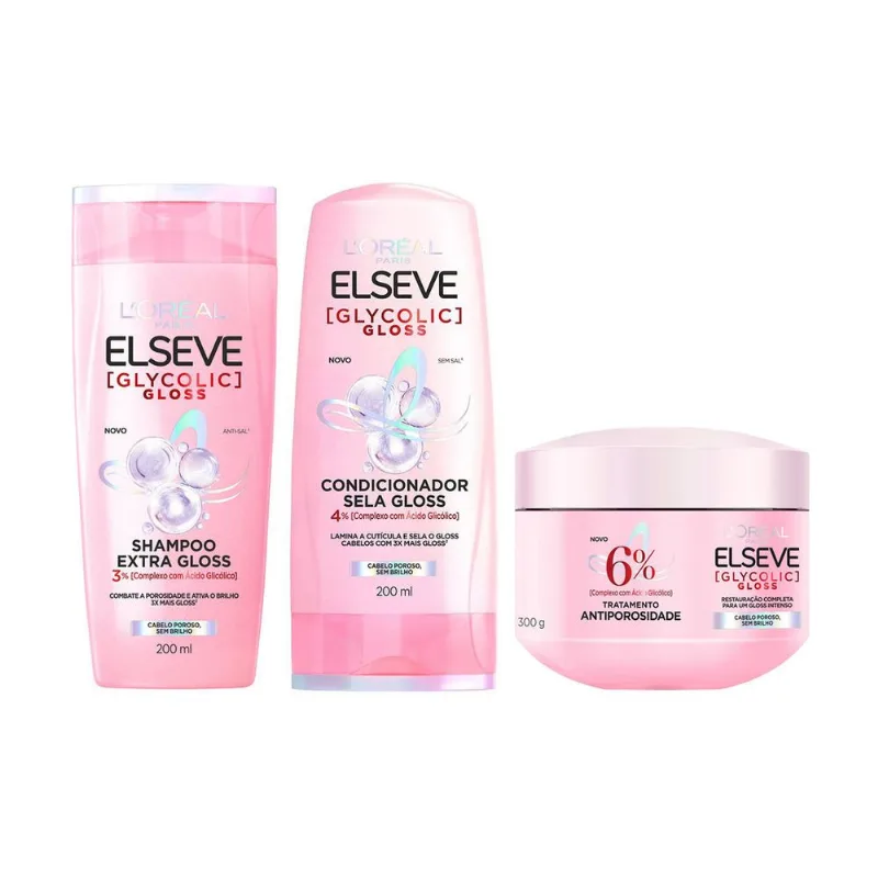 Kit Elseve Glycolic Gloss Shampoo + Condicionador + Máscara Loréal