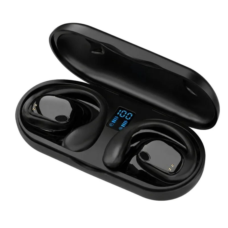 Fone de Ouvido por Condução Óssea sem Fio MDM para Ciclismo com Case com Display Preto - MDM - áudio