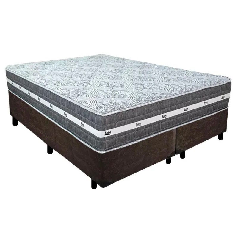 Cama Box Casal Bipartido Suede + Colchão Anjos Black Graphite Molas Ensacadas 138cm Suporta Até 120 Kg Por Pessoa Cor:ma