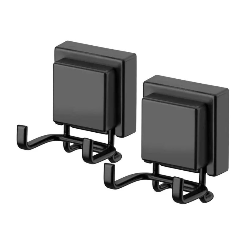Kit 2 ganchos duplos ventosa banheiro/cozinha preto fosco