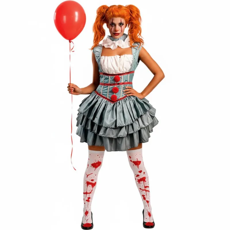 Fantasia It a Coisa Feminina Adulta de Halloween Vestido Palhaço e Meia G / Branco
