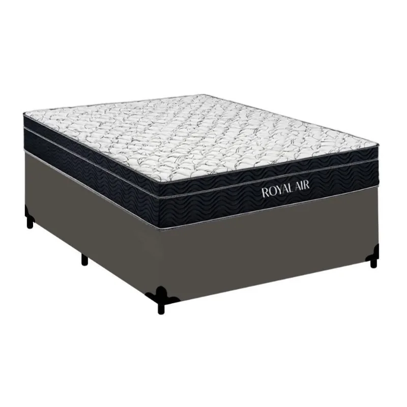 Cama Box com Colchão Casal Royal Air Pillow Top Molas Ensacadas Cinza Royal