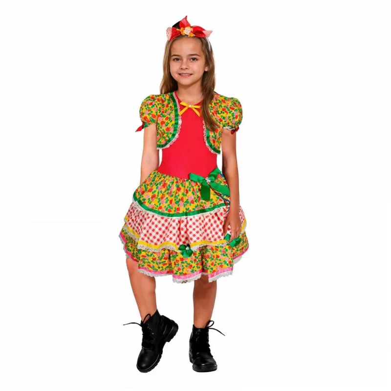 Vestido Feminino Infantil Festa Junina Quadrilha São João Com Bolerinho M / Vermelho