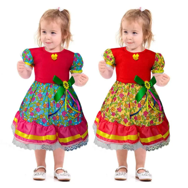 Vestido Festa Junina Para Bebê Menina Caipirinha Floral