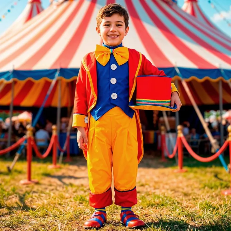 Fantasia Palhaço Infantil de Luxo pra Menino de Circo Completo P / Vermelho