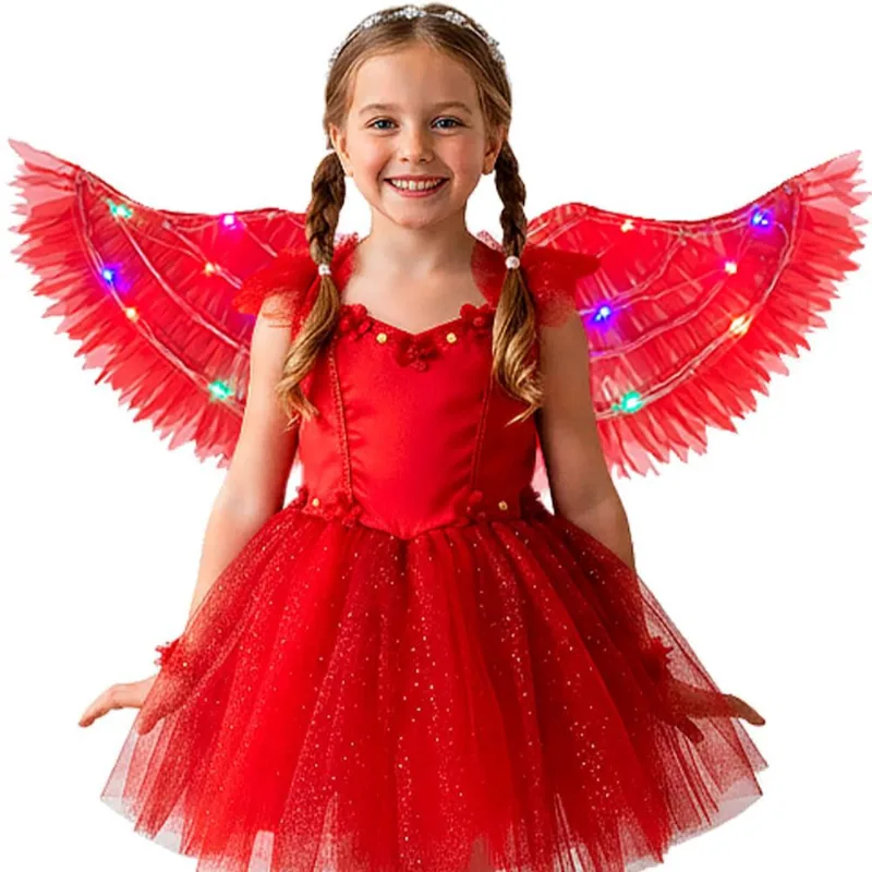 Asa Anjo Infantil com Led pra Menina Festa a Fantasia Carnaval e Halloween Vermelho