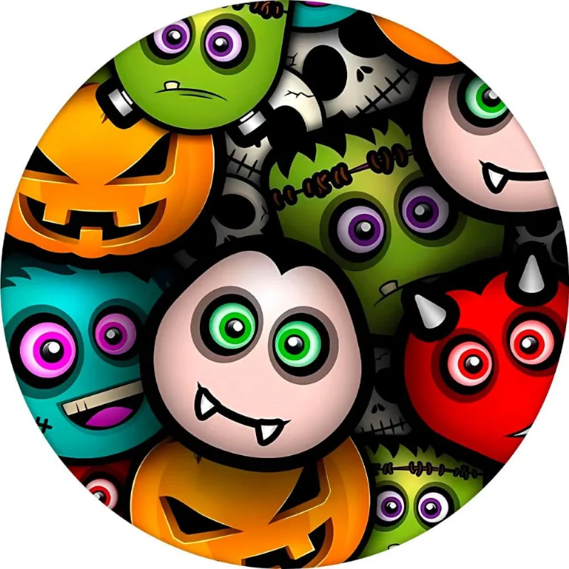 Painel Halloween Redondo Tema Cuties Tecido Premium Com Elástico Colorido