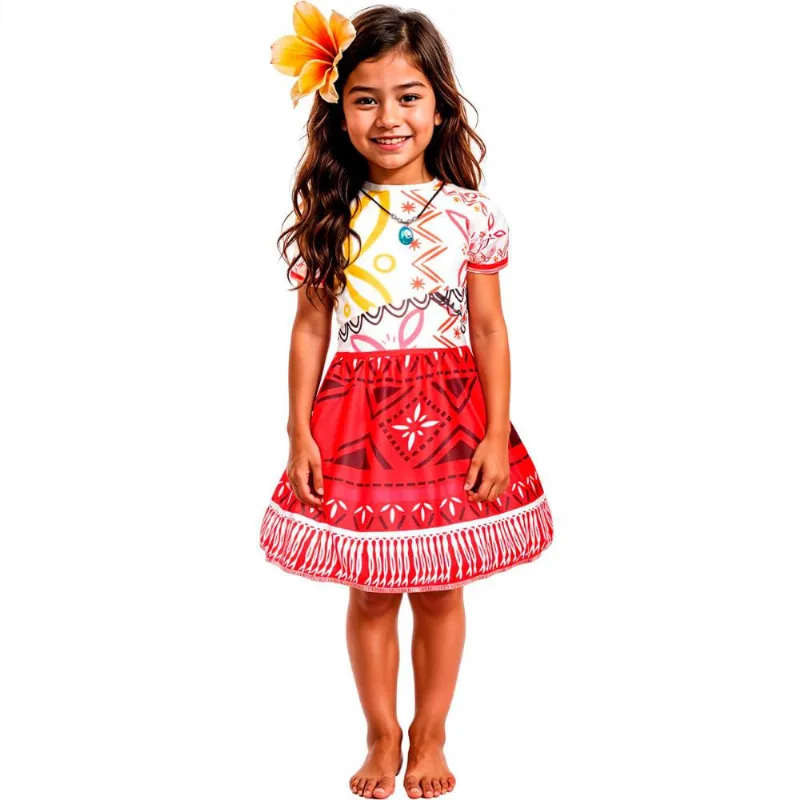 Fantasia Moana 2 Infantil com Colar de Carnaval pra Menina G / Branco e Vinho