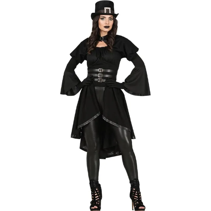 Fantasia Steampunk Feminina Adulta Roupa Cosplay Gótica de Luxo M / Preto