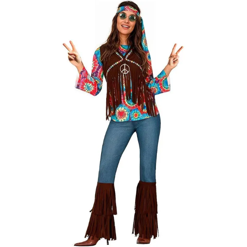 Roupa Hippie Feminina Luxo Fantasia Carnaval Festa Halloween G / Azul